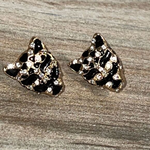 Jaguar Black And Crystal Stud Earrings Gold Tone - Picture 4 of 7